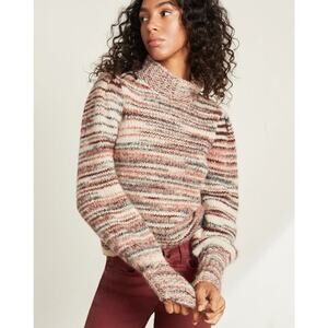 Veronica Beard Alston Sweater in Brown Pink Multi Striped Color Baby Alpaca